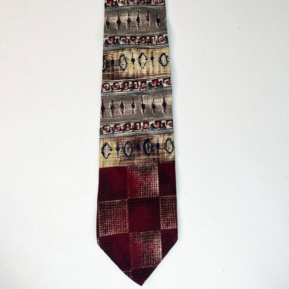 Oleg Cassini Other - Oleg Cassini Vintage Abstract Print Mens Neck Tie Red Grey 100% Silk USA